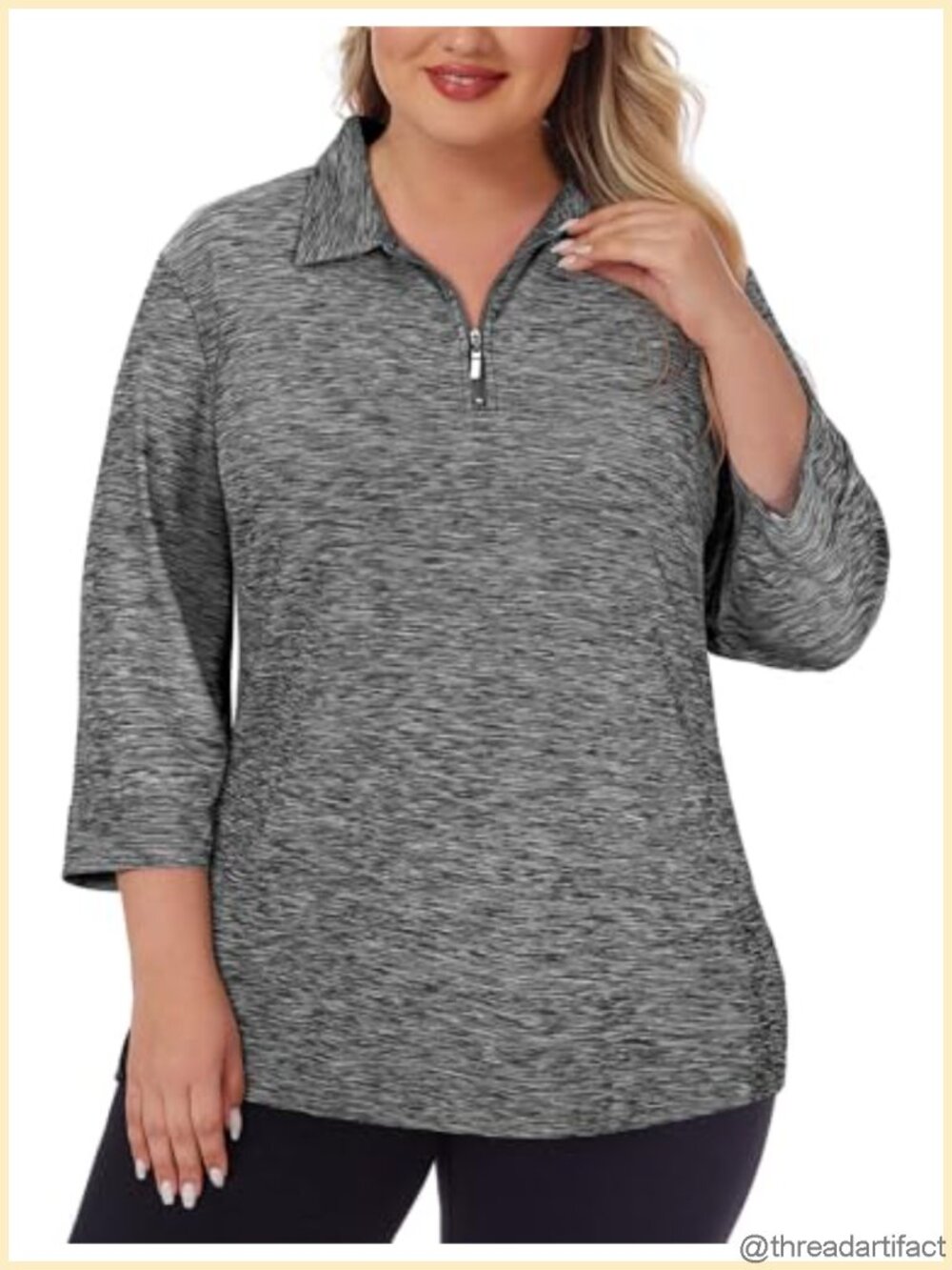 Plus Size Womens Golf Polo Shirt 3/4 Sleeve Zip Up Quick Dry Workout Top